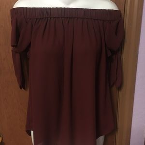 SOLD Express Off the Shoulder Top Burgundy